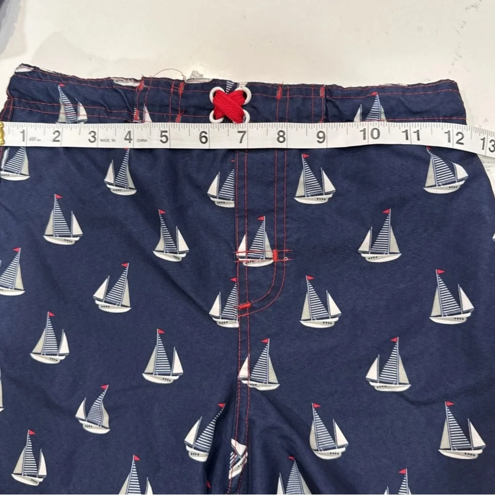 Lily & Dan Boys Swim Trunks 6-7 Sailboat Nautical Mesh Lined Blue Beach Shorts‎